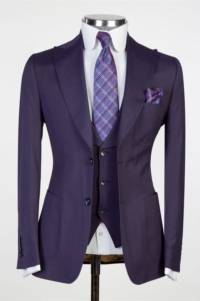 Dark Purple Best Fitted Men Suits - Dustin Chic Peaked Lapel Three Pieces-BallBride