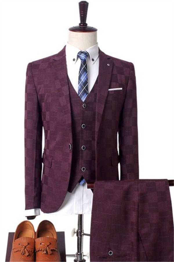 Dark Red Marriage Suit for Men - 3 Pieces Prom Wear-BallBride