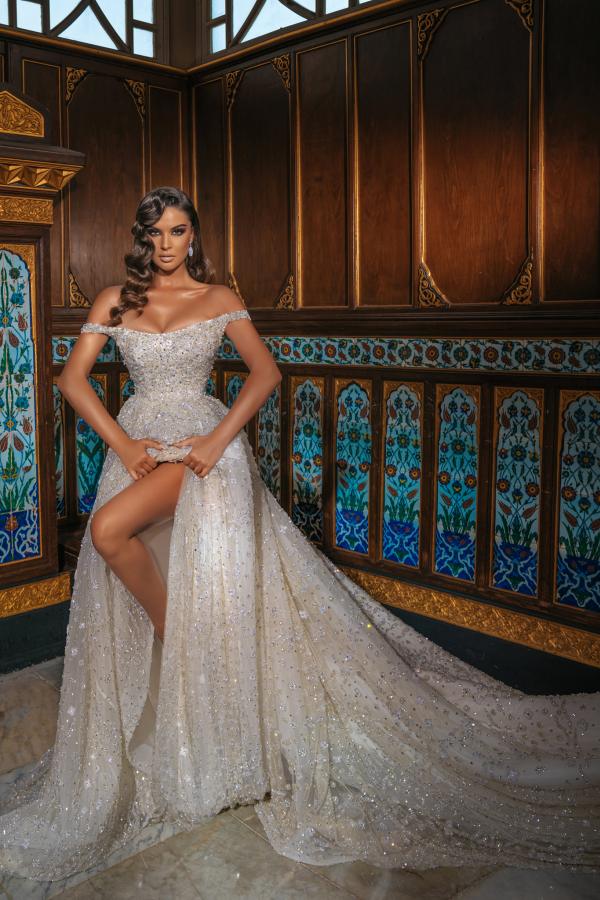 Dasida Luxury Off-the-shoulder Sequins Long Wedding Dress With Slit-BallBride
