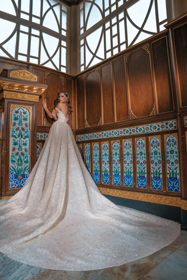 Dasida Luxury Off-the-shoulder Sequins Long Wedding Dress With Slit-BallBride