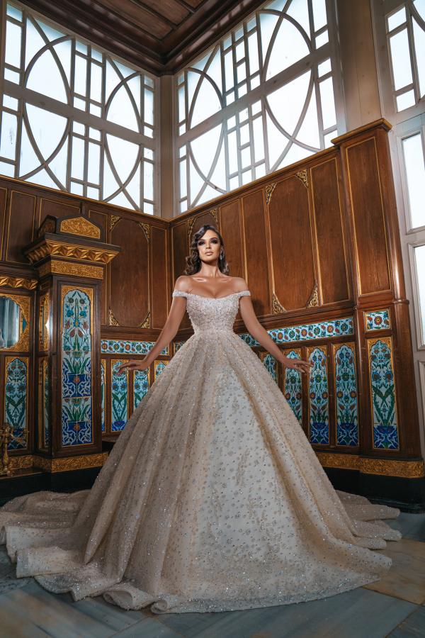 Dasida Luxury Off-the-shoulder Sequins Long Wedding Dress With Slit-BallBride