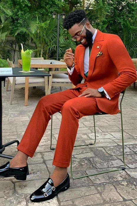 David Stylish Slim Fit Orange Prince Suit for Groom with Notched Lapel-BallBride