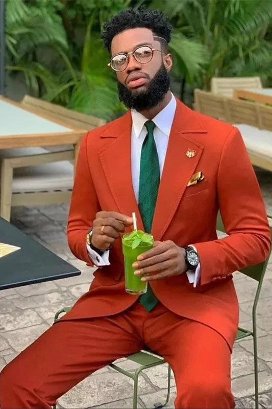 David Stylish Slim Fit Orange Prince Suit for Groom with Notched Lapel-BallBride