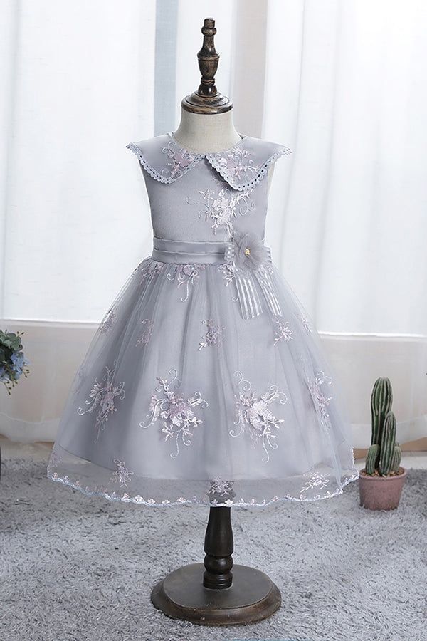 Dazzling Blue Appliques Tulle Knee Length Flower Girl Dress-BallBride