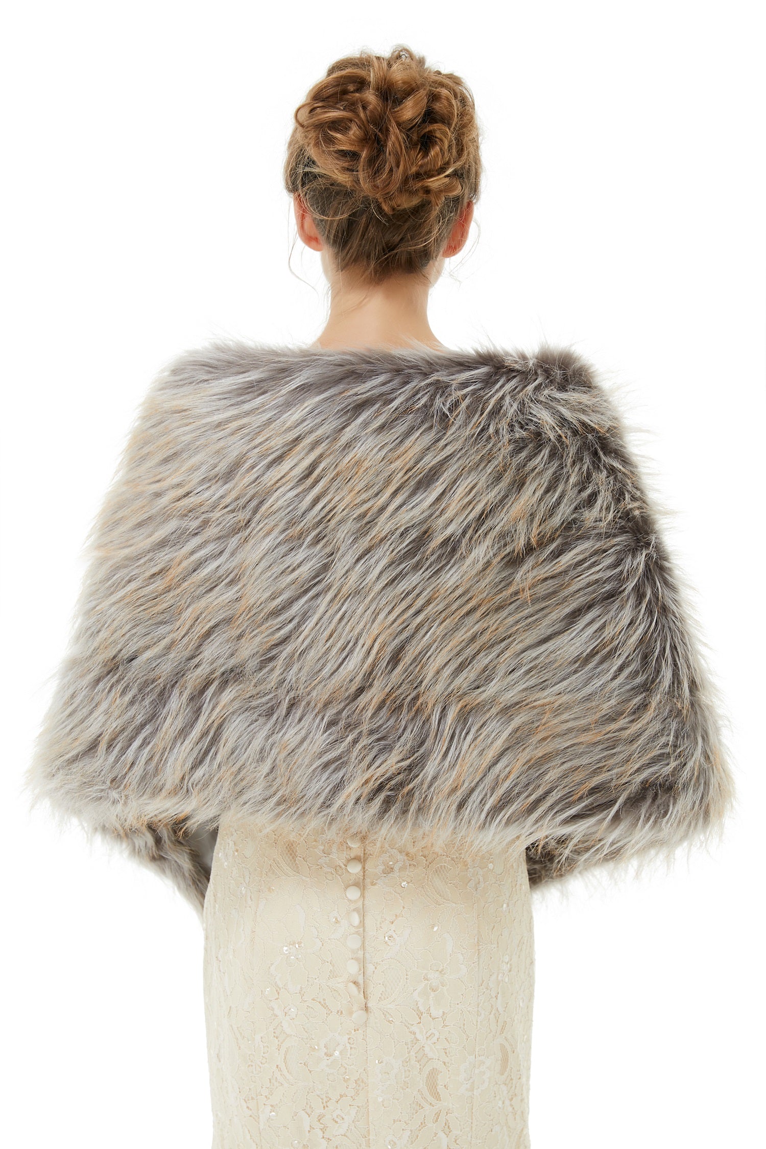 Designer Grey Brown Faux Fur Shawl Winter Wraps-BallBride