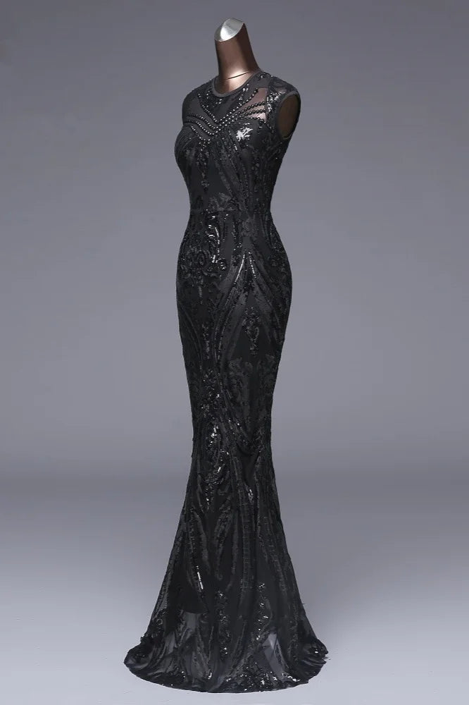 Designer Long Sequins Mermaid Prom Dress Zipper Back Evening Gowns-BallBride