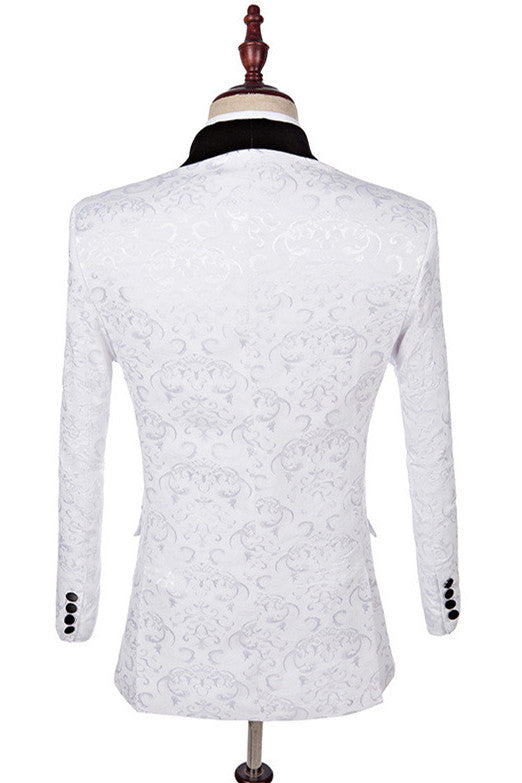 Dillon White Three-Piece Jacquard Shawl Lapel Wedding Suit-BallBride