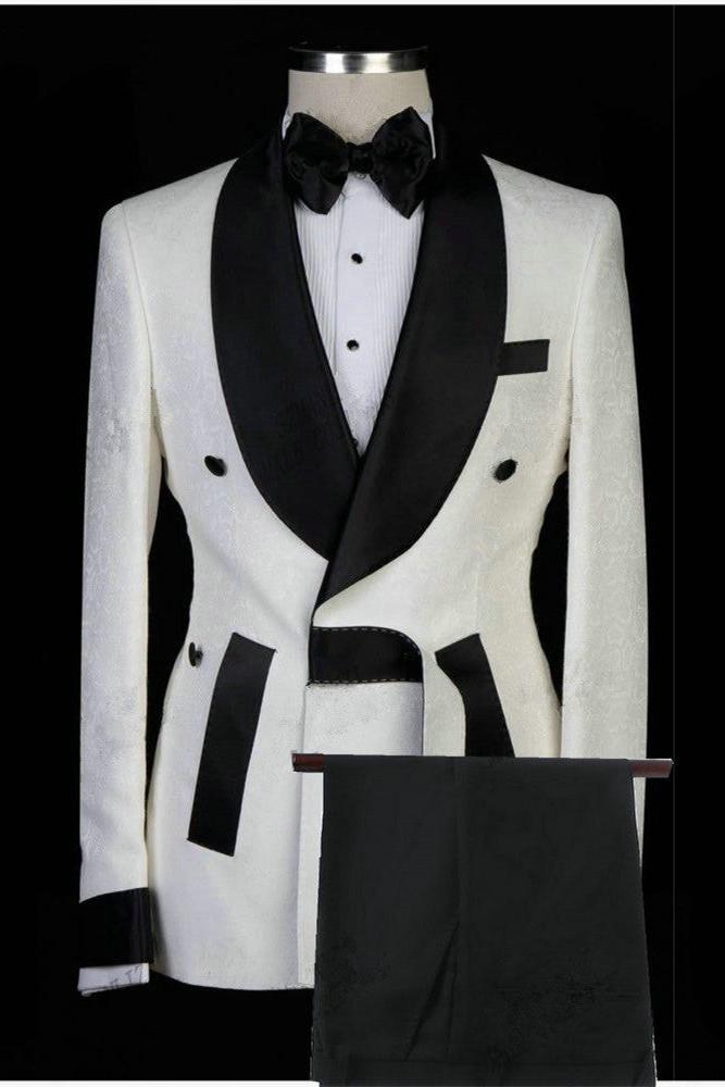 Dominick White Wedding Suit - Jacquard Shawl Lapel Fashion-BallBride