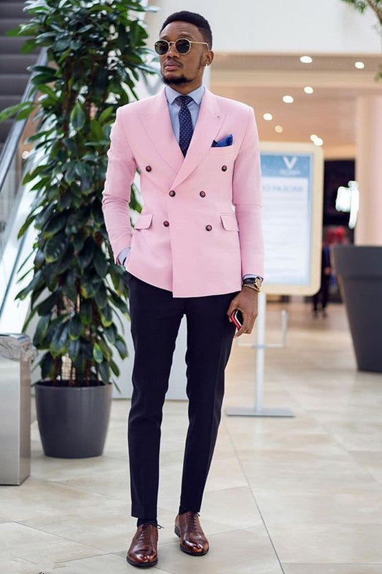 Double Breasted Pink Peaked Lapel Prom Attire For Guys-BallBride