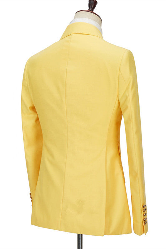 Double Breasted Yellow Peaked Lapel Casual Prom Outfit for Guys-BallBride