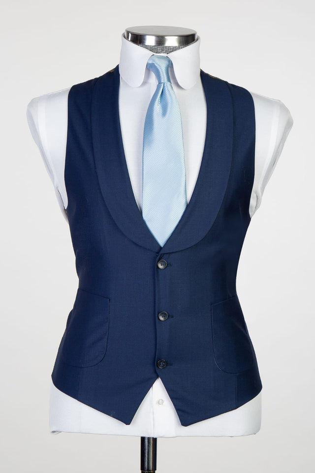 Dud New Arrival Navy Peaked Lapel 3-Piece Business Suit for Men-BallBride