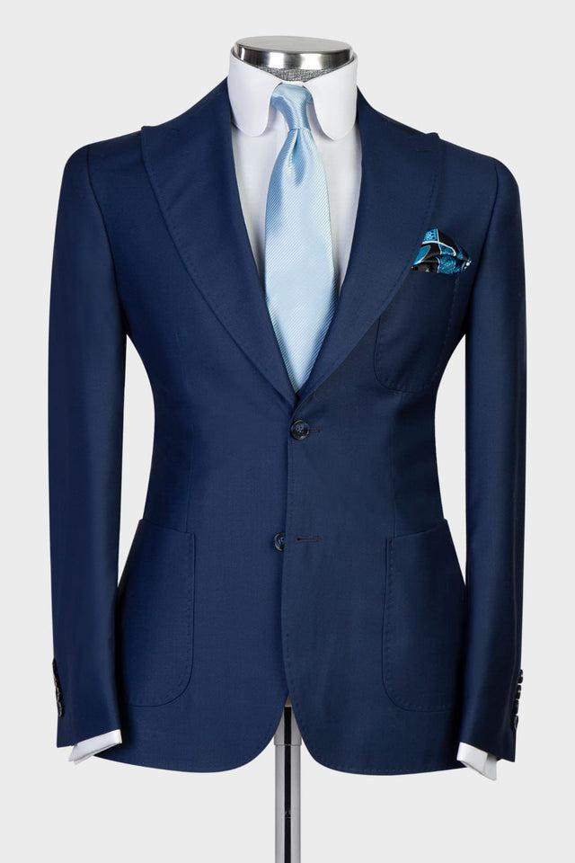Dud New Arrival Navy Peaked Lapel 3-Piece Business Suit for Men-BallBride