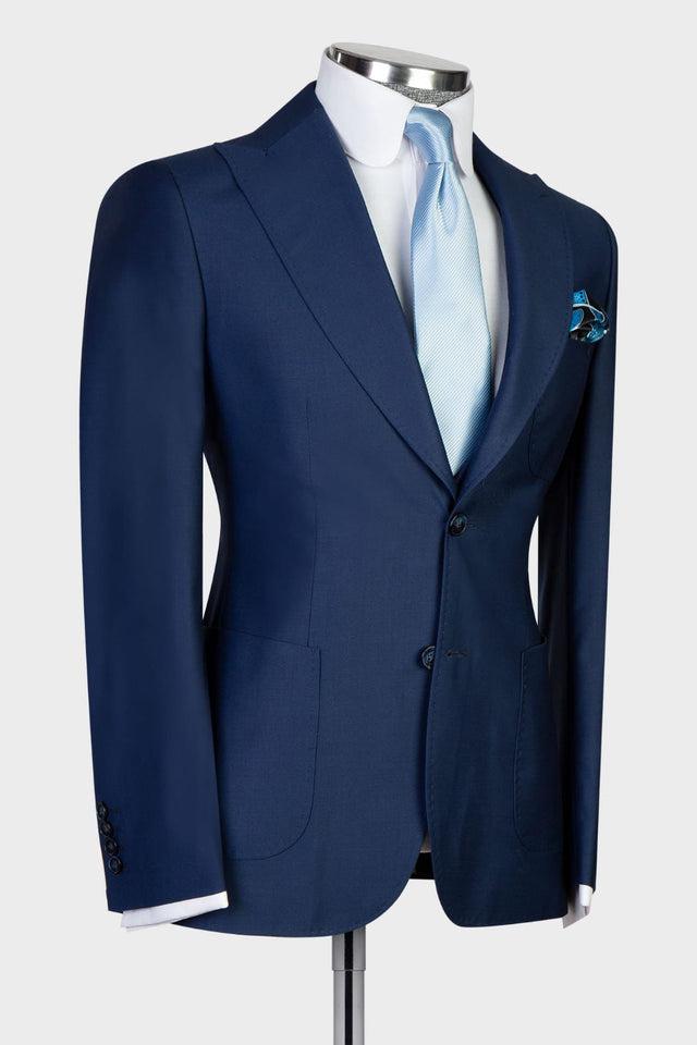 Dud New Arrival Navy Peaked Lapel 3-Piece Business Suit for Men-BallBride