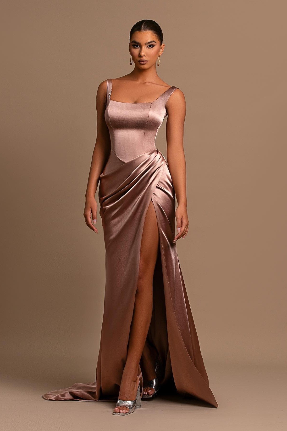 Dusty Rose Mermaid Prom Dress: Spaghetti-Straps Square Neck Online-BallBride