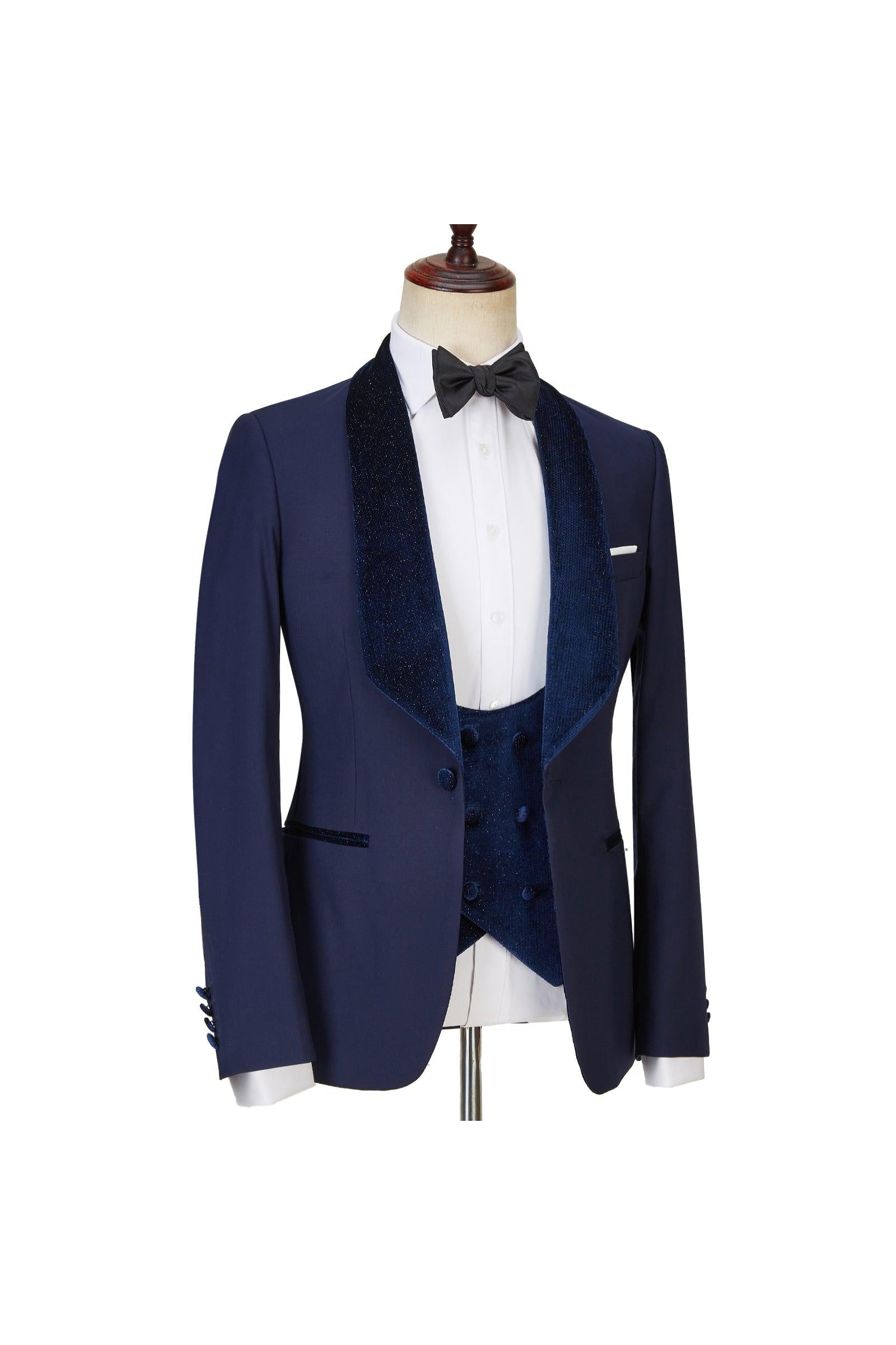 Dylan's Latest Design Navy Blue Best Fitted Three Piece Sparkle Men Suits-BallBride