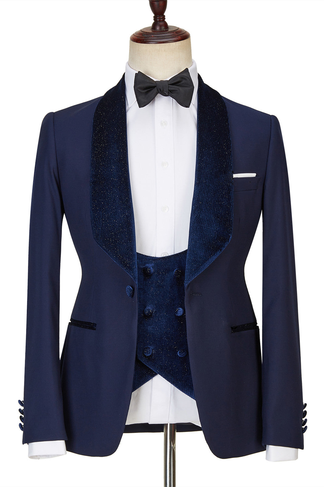 Dylan's Latest Design Navy Blue Best Fitted Three Piece Sparkle Men Suits-BallBride