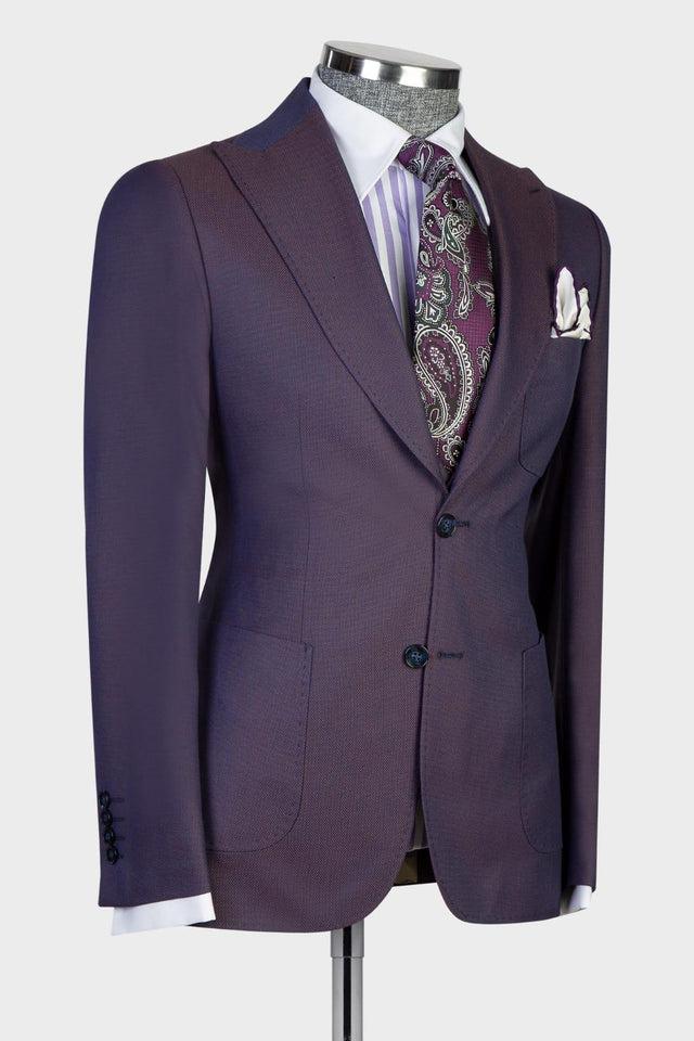 Eamonn Modern Dark Purple 3-Piece Peaked Lapel Men Suits for Business-BallBride
