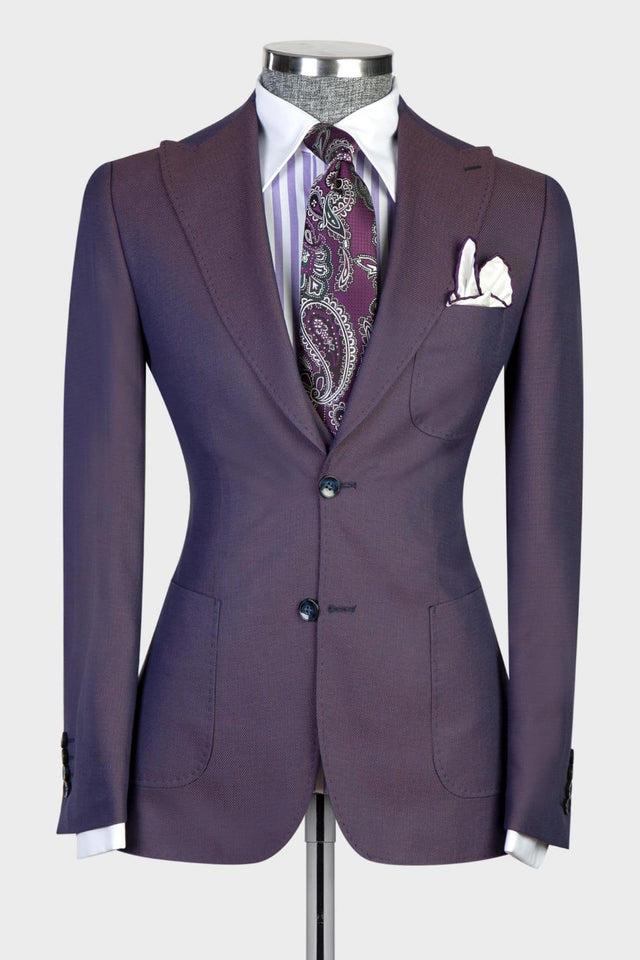 Eamonn Modern Dark Purple 3-Piece Peaked Lapel Men Suits for Business-BallBride