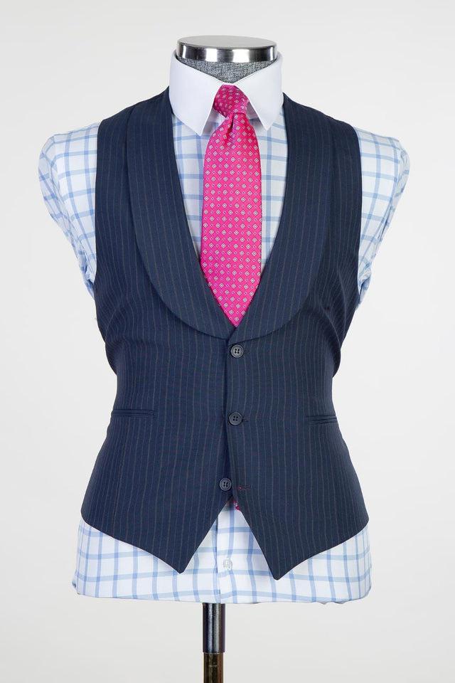 Easy Fit Business Men Suits: Freddie Fashion Style Dark Navy Peaked Lapel-BallBride