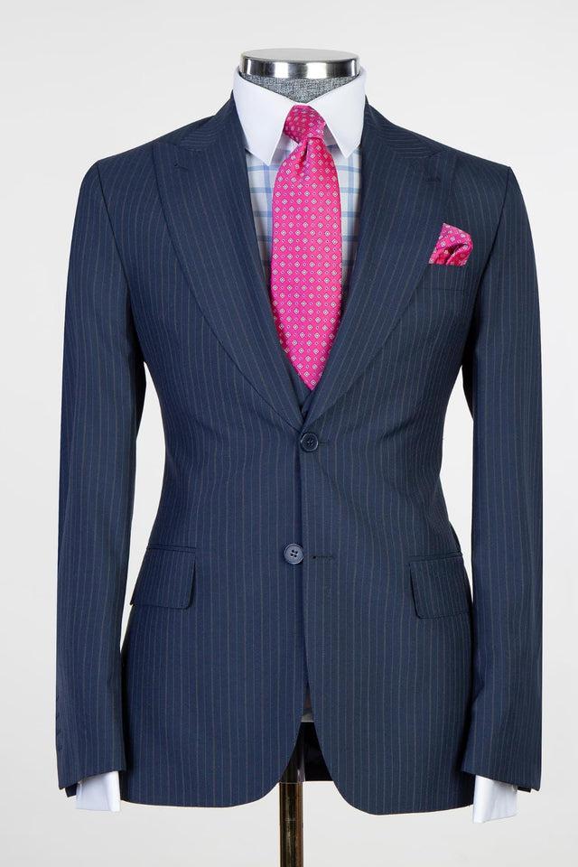 Easy Fit Business Men Suits: Freddie Fashion Style Dark Navy Peaked Lapel-BallBride