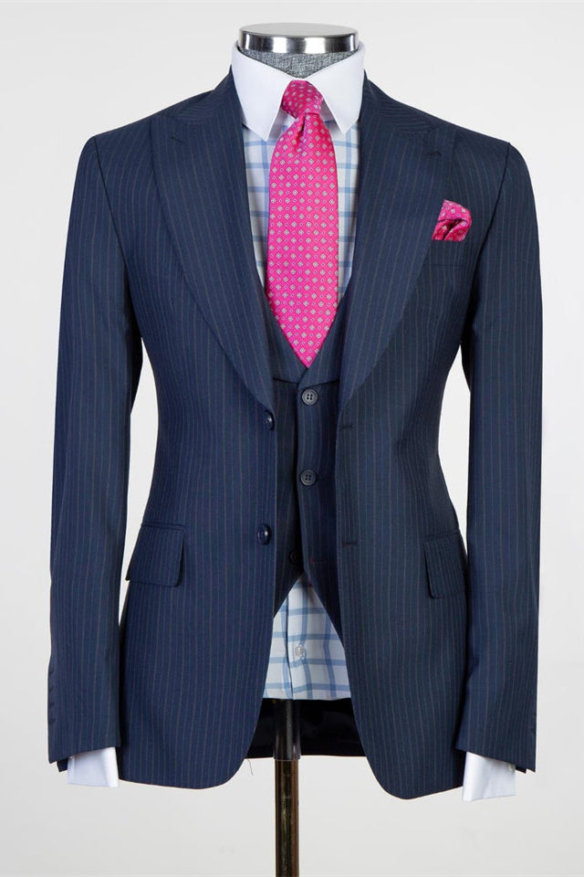 Easy Fit Business Men Suits: Freddie Fashion Style Dark Navy Peaked Lapel-BallBride
