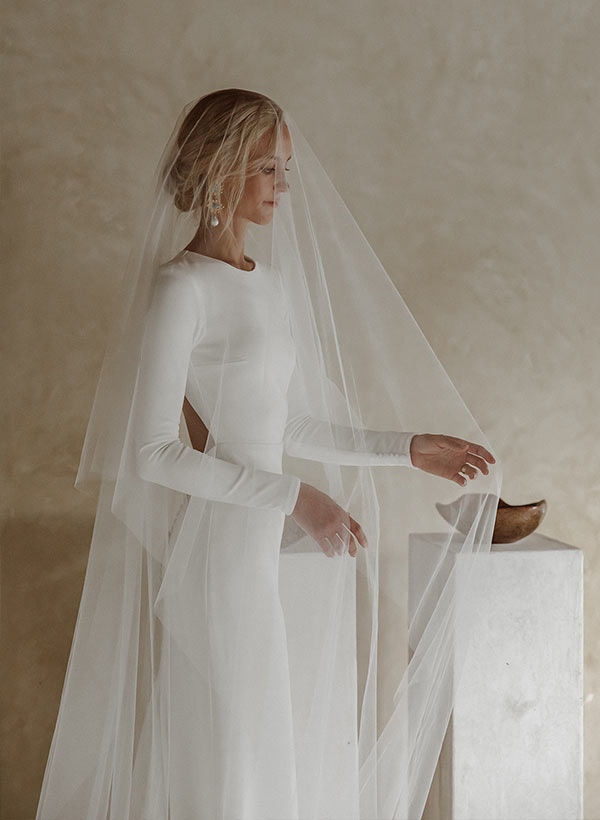 Elastic Satin Long Sleeves Mermaid Fitted Wedding Dress-Ballbride