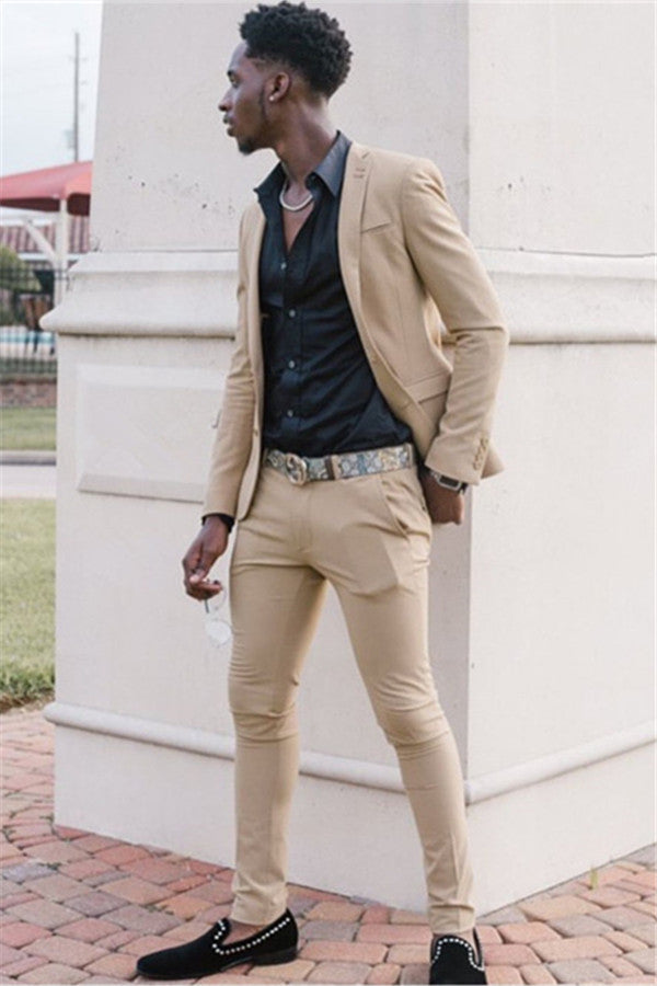 Elegant 2-Piece Khaki Groom & Groomsmen Suits-BallBride