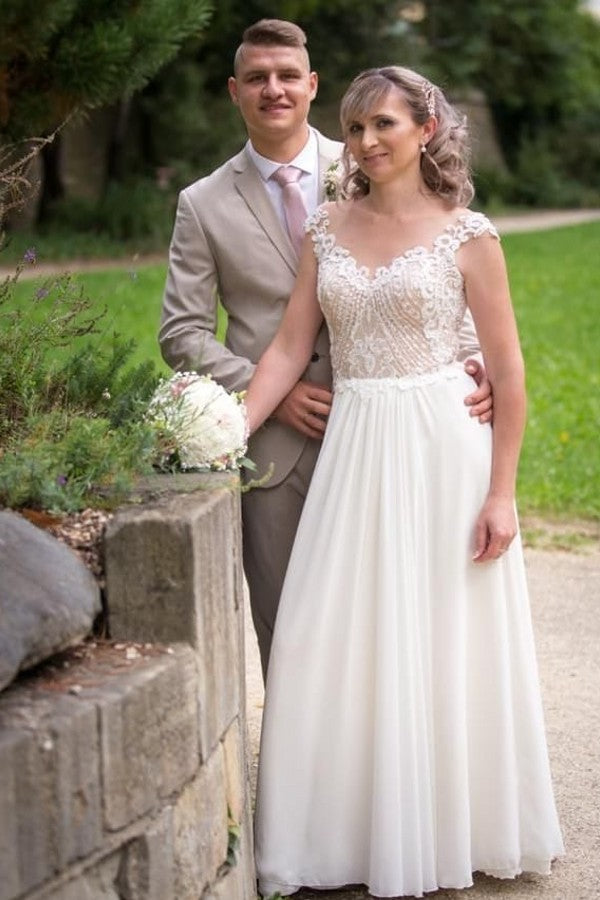 Elegant A-Line Chiffon Wedding Dress with Appliques Lace-BallBride