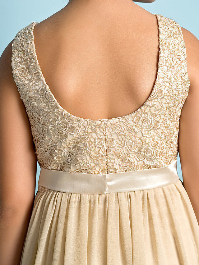 Elegant A-Line Floor Length Lace Junior Bridesmaid Dress-BallBride