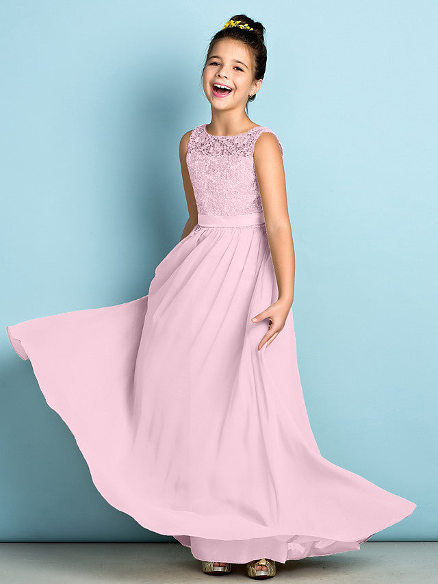 Elegant A-Line Floor Length Lace Junior Bridesmaid Dress-BallBride