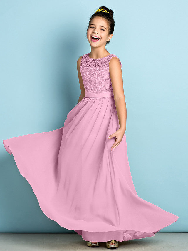 Elegant A-Line Floor Length Lace Junior Bridesmaid Dress-BallBride