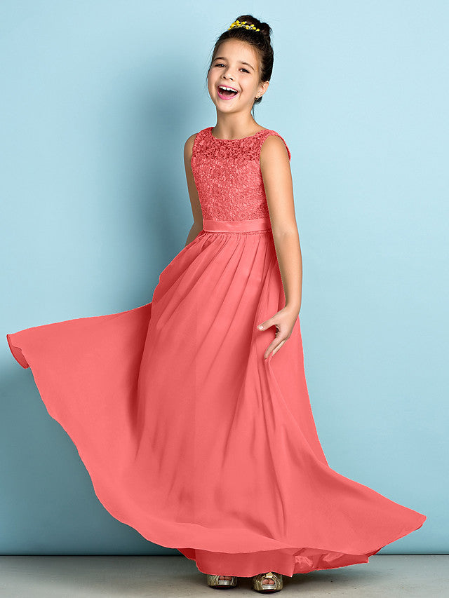 Elegant A-Line Floor Length Lace Junior Bridesmaid Dress-BallBride