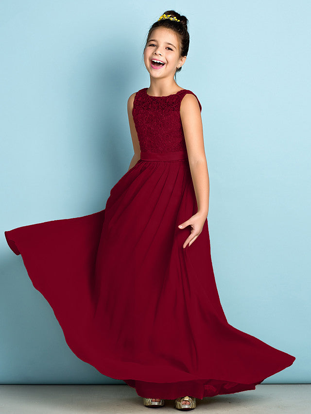 Elegant A-Line Floor Length Lace Junior Bridesmaid Dress-BallBride