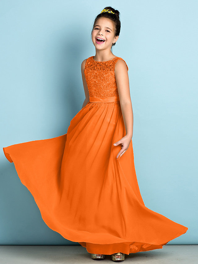 Elegant A-Line Floor Length Lace Junior Bridesmaid Dress-BallBride