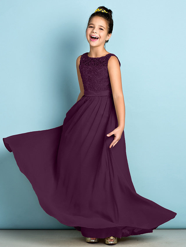 Elegant A-Line Floor Length Lace Junior Bridesmaid Dress-BallBride