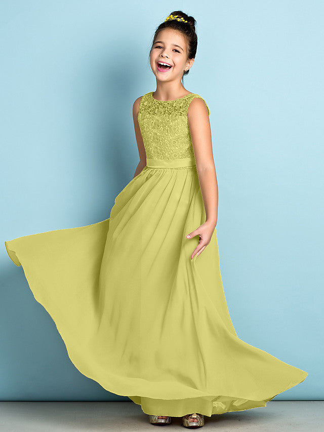 Elegant A-Line Floor Length Lace Junior Bridesmaid Dress-BallBride
