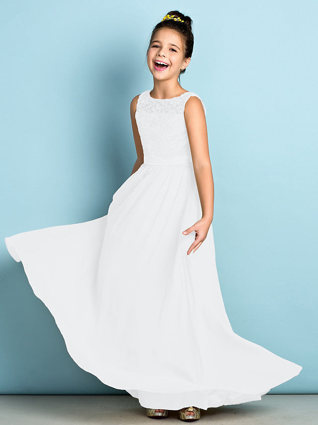 Elegant A-Line Floor Length Lace Junior Bridesmaid Dress-BallBride