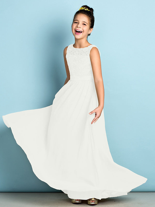 Elegant A-Line Floor Length Lace Junior Bridesmaid Dress-BallBride