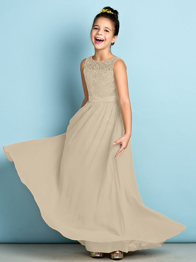 Elegant A-Line Floor Length Lace Junior Bridesmaid Dress-BallBride