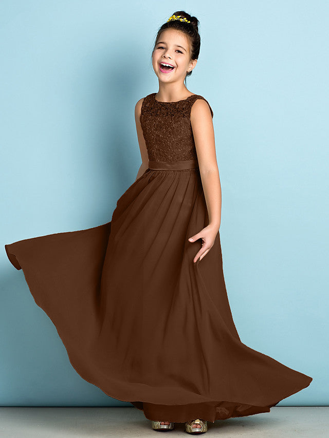 Elegant A-Line Floor Length Lace Junior Bridesmaid Dress-BallBride