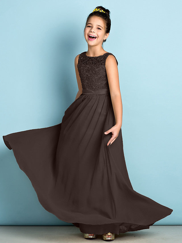 Elegant A-Line Floor Length Lace Junior Bridesmaid Dress-BallBride