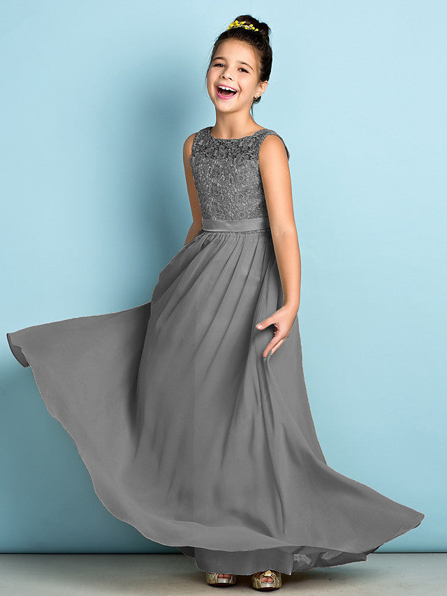 Elegant A-Line Floor Length Lace Junior Bridesmaid Dress-BallBride