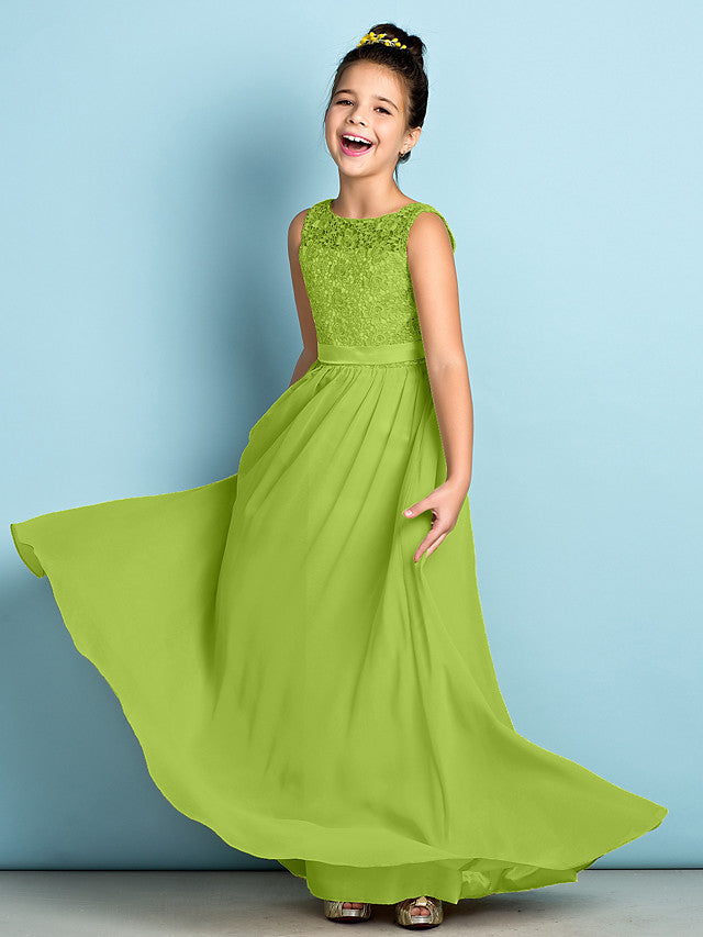 Elegant A-Line Floor Length Lace Junior Bridesmaid Dress-BallBride