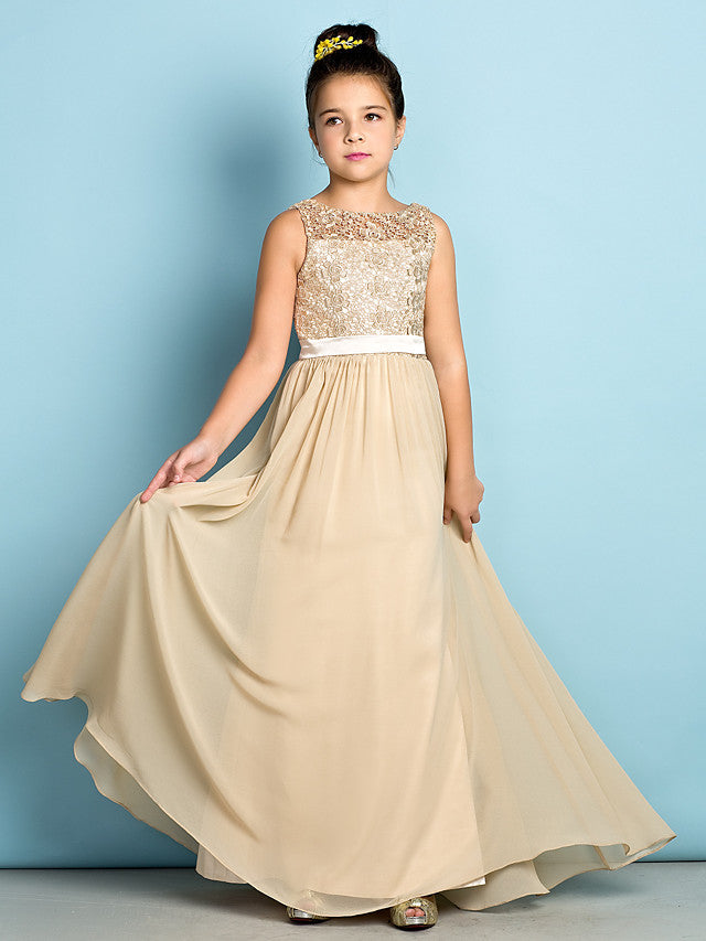 Elegant A-Line Floor Length Lace Junior Bridesmaid Dress-BallBride