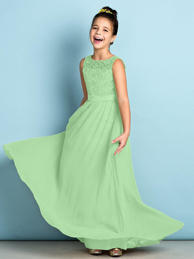 Elegant A-Line Floor Length Lace Junior Bridesmaid Dress-BallBride