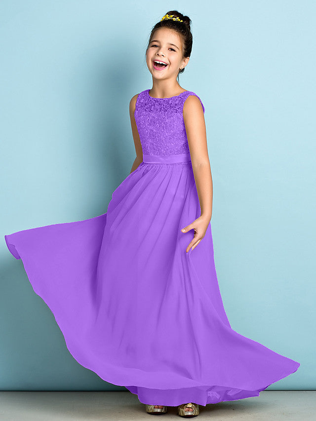 Elegant A-Line Floor Length Lace Junior Bridesmaid Dress-BallBride