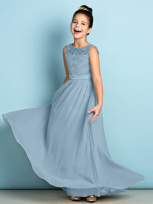 Elegant A-Line Floor Length Lace Junior Bridesmaid Dress-BallBride