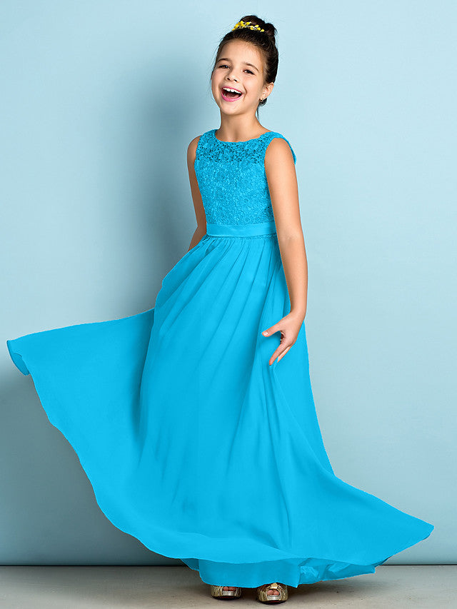 Elegant A-Line Floor Length Lace Junior Bridesmaid Dress-BallBride