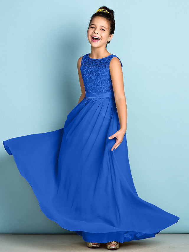 Elegant A-Line Floor Length Lace Junior Bridesmaid Dress-BallBride