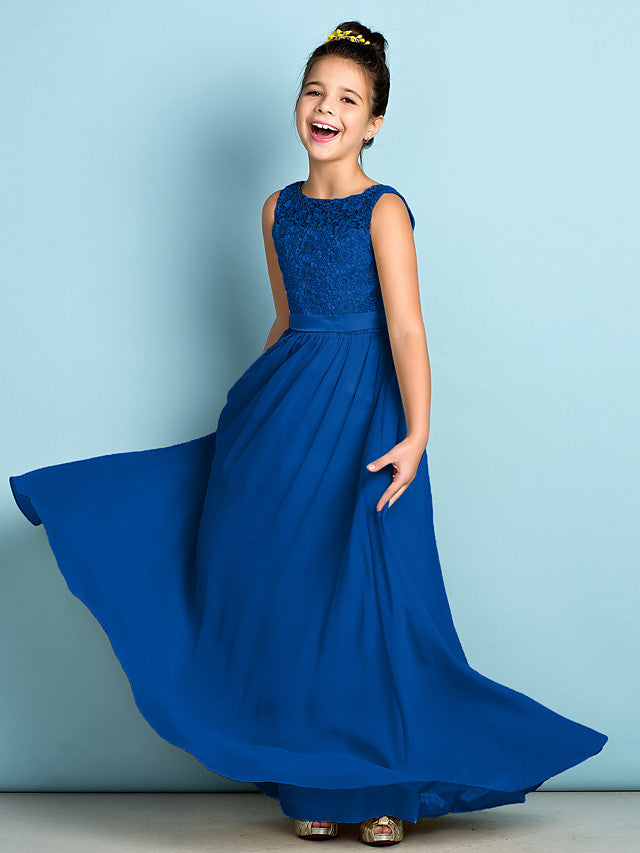 Elegant A-Line Floor Length Lace Junior Bridesmaid Dress-BallBride